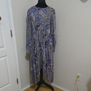 Zara Blue and Purple Paisley Long Sleeve Dress Sz M